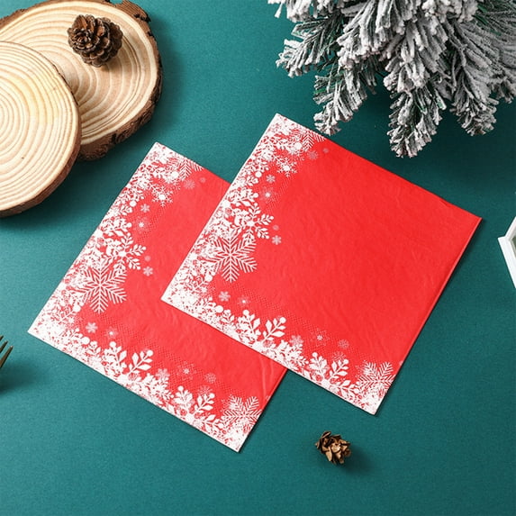 TOPRenddon Christmas Paper Napkins Xmas Tree Dinner Napkins Snowflake Disposable Hand Napkin for Winter Wedding Birthday Tableware Supplies