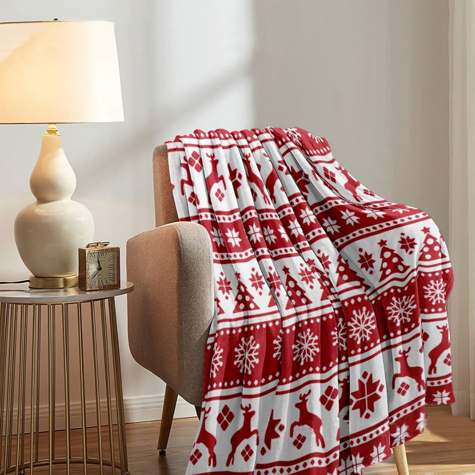 TOPRenddon Christmas Printed Fleece Throw Blanket,No Shed No Pilling Ultra Soft Plush Cozy Xmas Prints Theme Home Dcor Flannel Blanket for Bed,Sofa,Couch and Gift,39x 27.5in, Reindeer and Trees, Red
