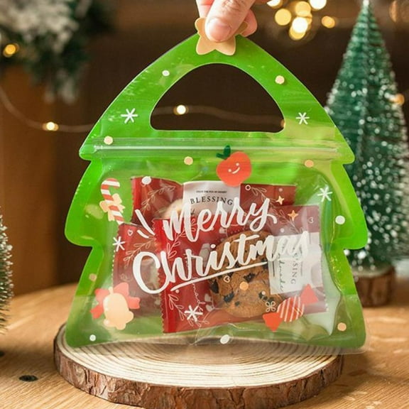 TOPRenddon Christmas Tree Shaped Snack Bags - 10PC Holiday Candy & Cookie Assortment for Stocking Stuffers, Class Gifts & Party Favors - Individually Sealed Treats