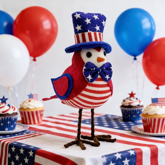 TOPRenddon Cute Patriotic Birds Ornament for Independence Day, Multicolor Polyester Hanging Decor for 4th of July Parties, Memorial Day, Veterans Day, Easy Storage Wall Art Gift