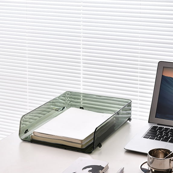 TOPRenddon Desk Letter Tray Set, A4 Size Clear Stackable Document Organizer Office Desktop File Paper Holder Book Storage Rack Side Load Anti-Skid Stacking Support Convex Bottom