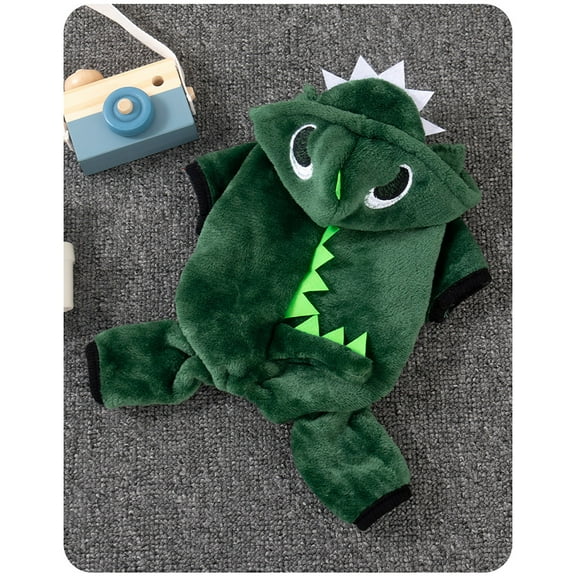 TOPRenddon Dinosaur Dog Hoodie - Winter Fleece Sweater for Small Dogs | XL-Hooded Puppy Clothes with Snap Buttons for Chihuahua/Pomeranian/Xmas Gifts