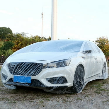 TOPRenddon Disposable Car Cover Clear Plastic Car Cover Universal Rain Dust Garage Cover with Elastic Band Medium