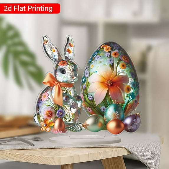 TOPRenddon Easter Bunny Desktop Decor Set – Acrylic & Wood Spring Home Accents for Tabletops, Offices, and Holiday Gift-Giving (Multi-Scene)