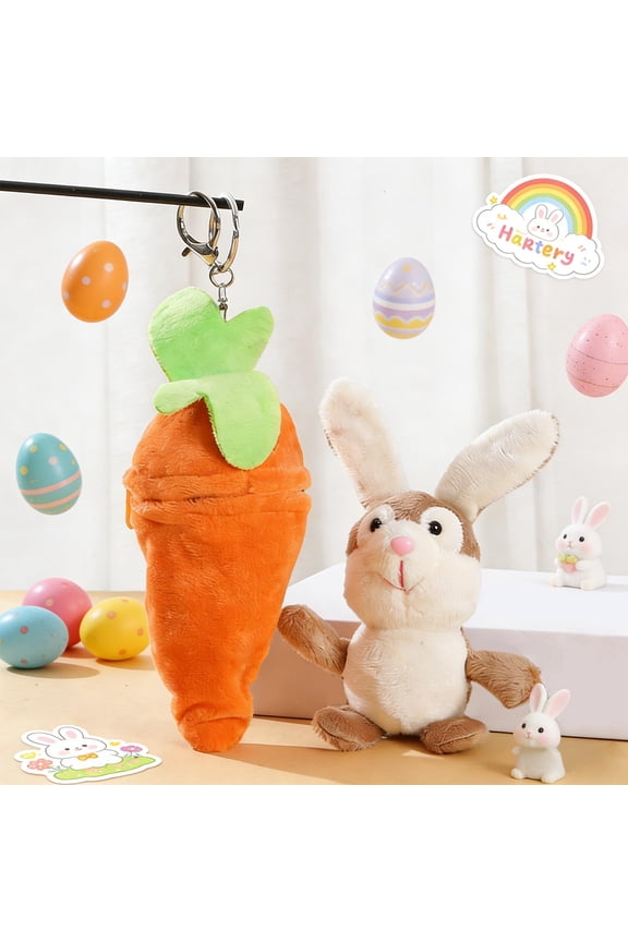 Easter Carrot Bunny Hanging Ornament, 3.93x3.14x1.96in Small Orange Cotton Toy Pendant, Portable Keychain for Easter Egg Hunt, Party Favors & Home Car Decor, Cute Holiday Gift
