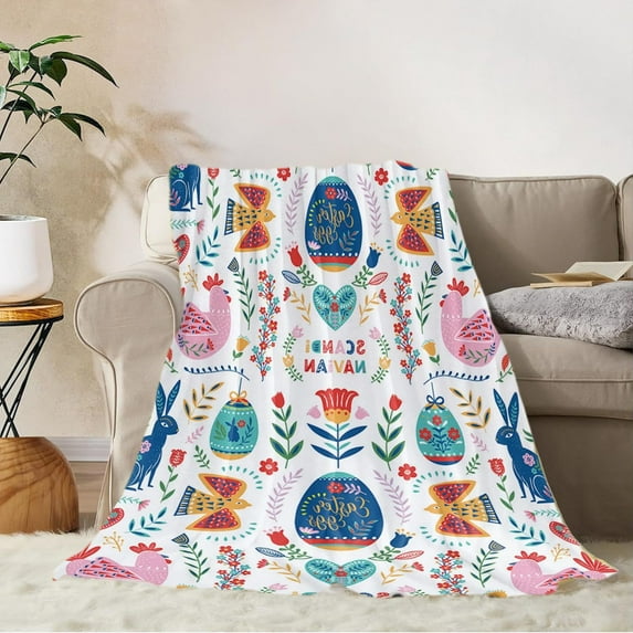 TOPRenddon Easter Eggs Fleece Throw Blanket for Couch Sofa Bed, Cute Super Soft Anti-Pilling Easter Blankets and Warm Throws, Cozy, Lightweight 40x50 inches Flannel Blanket for Women