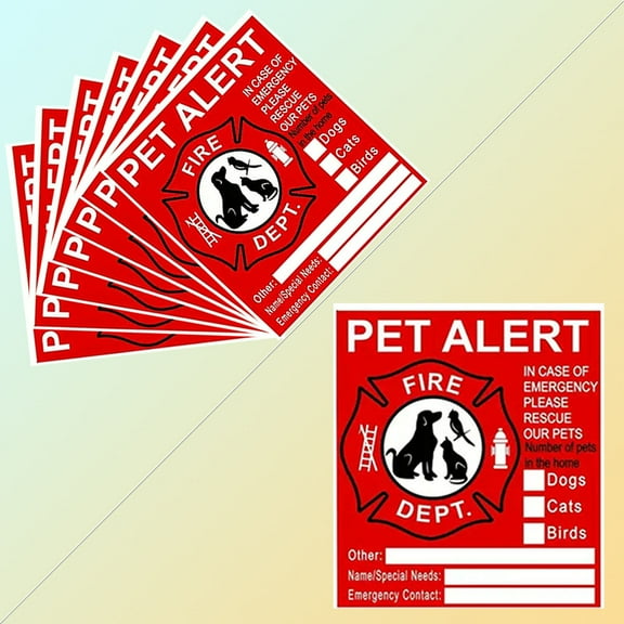 TOPRenddon Emergency Pet Alert Fire Stickers 10-Pack – 4"x6" Reflective Rescue Decals for Windows/Doors, Weatherproof Fire Safety Visibility Signs for Dogs/Cats/Multi-Pet Homes