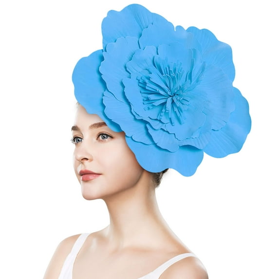 TOPRenddon Exaggerated Large Foam Flower Headpiece Set, Bridal Prom Photoshoot Hair Accessories with Hat/Headband/Hair Clip, Christmas Vintage Party Theatre Props for Women