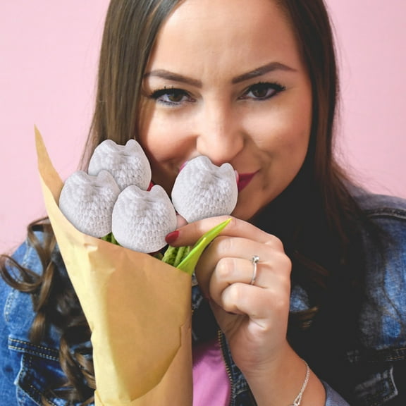 TOPRenddon Finished Handmade Crochet Tulips, Crochet Flowers, Crochet Bouquets, Holiday