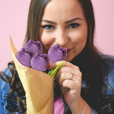 TOPRenddon Finished Handmade Crochet Tulips, Crochet Flowers, Crochet Bouquets, Holiday