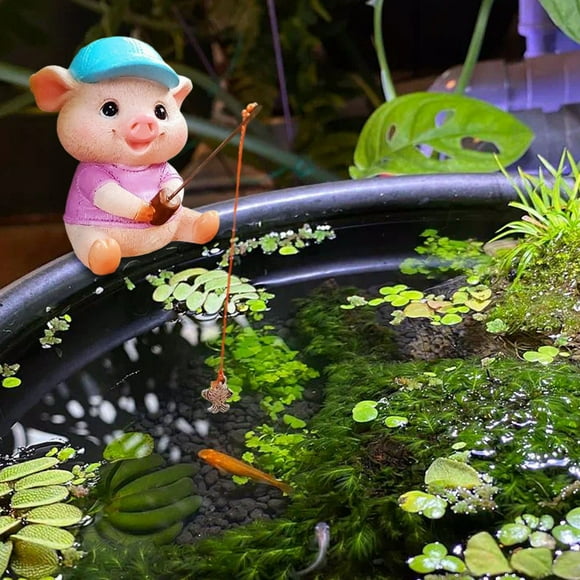 TOPRenddon Fishing Pig Garden Statue - Cute Outdoor Decor Resin Animal Figure for Yard/Patio (Weatherproof Farmhouse Ornament)