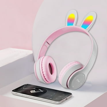 TOPRenddon Foldable Bluetooth 5.0 Headphones with Microphone Cute Rabbit Ear Over Ear Headphones for Green Kids Teens Adults