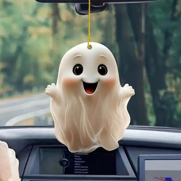TOPRenddon Ghost Car Interior Hanging Ornament, Cute Ghost Rear View Mirror Accessories, Cute Swinging Charm for Bag, Wallet, Lanyard, Great as Decoration, Party Favors & Gifts