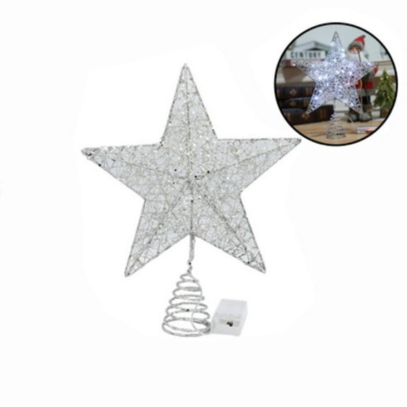 TOPRenddon Glitter Christmas Tree Topper Star - 19" Wrought Iron LED Lighted Tree Top Decor with Copper Wire for Holiday Home Decorations