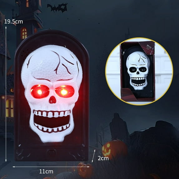 TOPRenddon Glowing Halloween Doorbell Spooky Skull Head Light Up Eyes Doorbell Scary Halloween Decor with Spooky Sounds for Kids Haunted Home Decorations