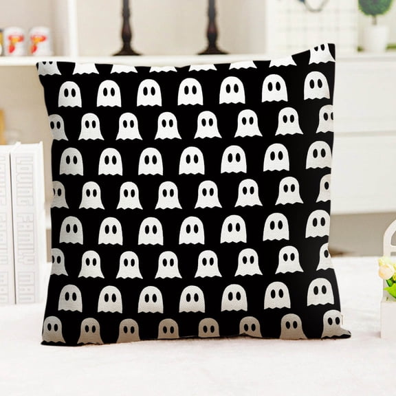 TOPRenddon Halloween Pillow Covers 18x18 Inch Ghost Pumpkins Linen Pillowcase Holiday Farmhouse Throw Pillows Indoor Outdoor Couch Cushion Case for Home Sofa Decor