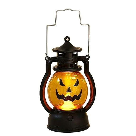 TOPRenddon Halloween Pumpkin Lamp Orange Jack-O-Lantern Mini Decorative Battery Powered LED Light Candle Hanging Ghost Lanterns Halloween Party Supplies for Indoor Outdoor Yard Decor Ornament