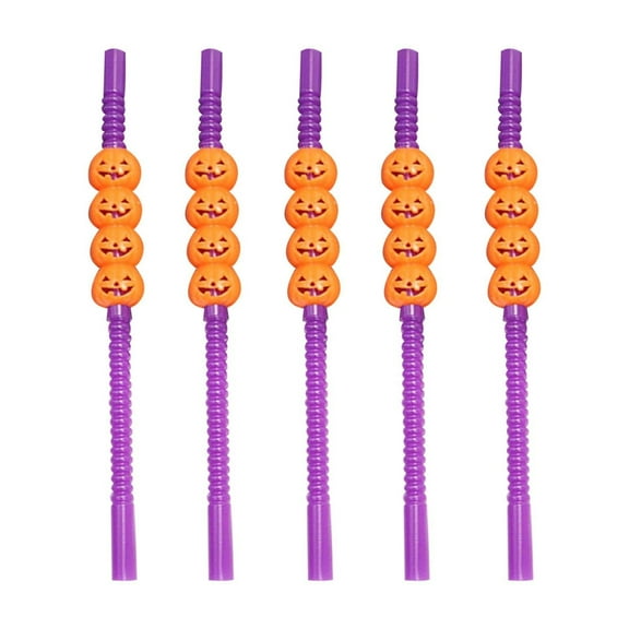 TOPRenddon Halloween Pumpkin Straws,Halloween Party Straws,Halloween Drinking Straws,Halloween Party Favors Decorations Supplies,Pack of 5