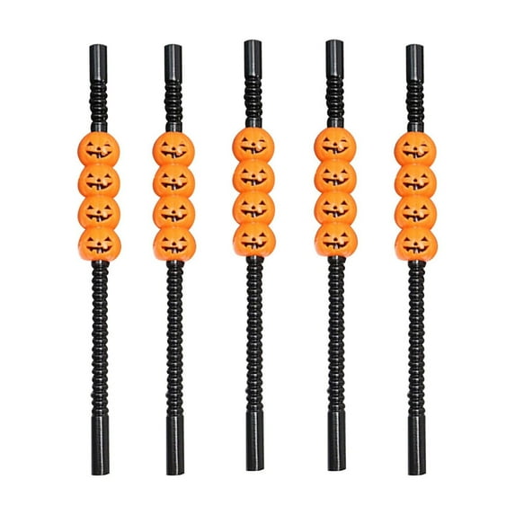 TOPRenddon Halloween Pumpkin Straws,Halloween Party Straws,Halloween Drinking Straws,Halloween Party Favors Decorations Supplies,Pack of 5