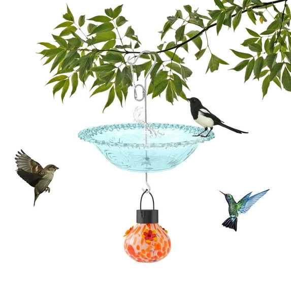 TOPRenddon Hanging Bird Bath Feeder - Windproof Outdoor Garden Decor with Rain Cover | Dual-Use for Wild Birds & Patio Decoration