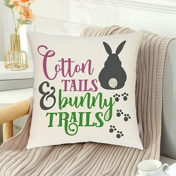 TOPRenddon Happy Easter Hunny Bunny Colorful Srtipes Throw Pillow Covers, 18 x 18 Inch Easter Eggs Bunny Spring Cushion Case for Sofa Couch