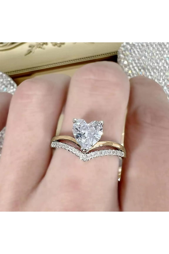 Heart Shaped Zirconia Engagement Ring – Gold-Tone Simulated Diamond Proposal Jewelry, Hypoallergenic Comfort Fit for Women (2x2cm)