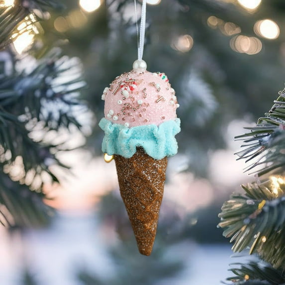 TOPRenddon Ice Cream Party Decorations Ornaments, Christmas Tree Hanging Candy Gift, Macaron Color Dessert Ice Cream Pendant Set for Xmas New Year Easter Birthday Home Party Supplies