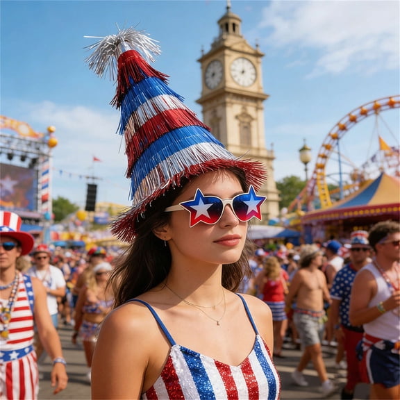 TOPRenddon Independence Day Hat 250th Anniversary Red White Blue Rain Pattern Pointed Tassel Party Hat Patriotic Celebration Headwear for 4th of July Parade