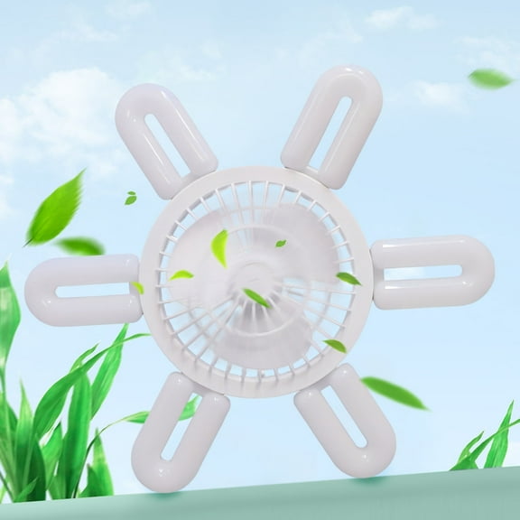 TOPRenddon Indoor Fan Light,New U-shaped 6-leaf LED Folding Leaf Light Remote Control Dimming Fan Light, Socket Fan with Remote And Light for Bedroom, Living Room, Home Office and College Dorm Room