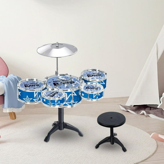 TOPRenddon Kids Drum Set with Light Music Toy Drum Set for Toddlers Rock Jazz Drum Kit with Stool, Bass Drum, 5 Small Drums Percussion Musical Instruments Toys for Boys Girls Gifts Ages 3-5