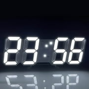 TOPRenddon LED Digital Wall Clock, 3D Alarm Clock for Bedroom Living Room Classroom 12/24H/Date/Temperature Large Display Adjustable Brightness Snooze Night Light White