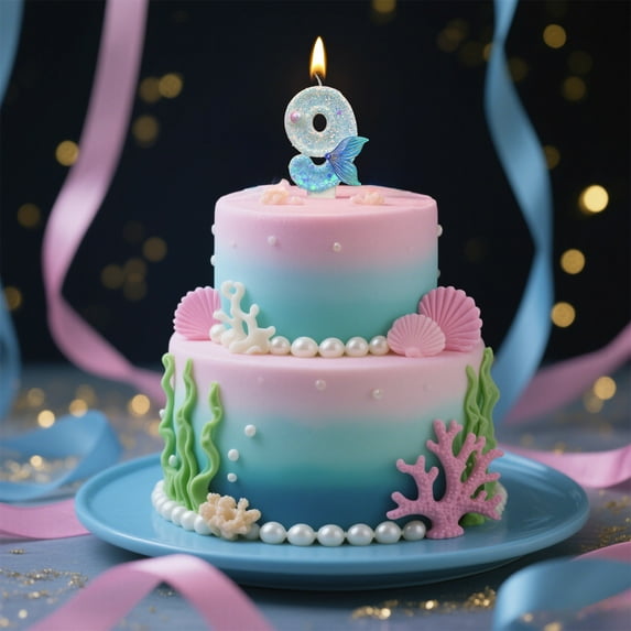 TOPRenddon Mermaid Tail Birthday Candles - Blue Number Cake Topper Candles for Girls Birthday Party Decorations (Set of 1) Underwater Theme Celebration Supplies