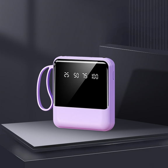 TOPRenddon Mini Portable Power Bank 10000mAh with 10W Fast Charging & LED Flashlight - Built-in Cables, Purple