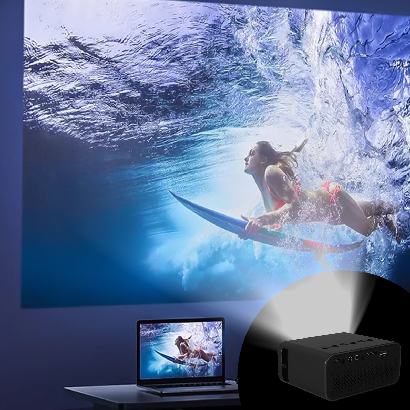 TOPRenddon Mini Projector, Native 1080P Bluetooth Projector, Portable ...