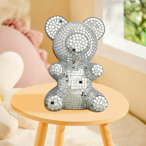 TOPRenddon Mirror Bear Decor - Reflective Christmas Ornament for Holiday Tree/Mantel, Elegant Teddy Gift for Valentine's Birthday (6"/12" Size Options)