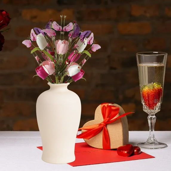 TOPRenddon Mother's Day Gifts Artificial Flowers Valentines Day Picks with Pink Tulips Forsythia Greenery for Valentines Wedding Anniversary Candlelight Dinner