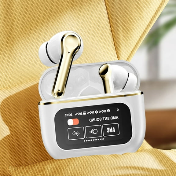 TOPRenddon MultiFunctions 5.4 Bluetooth Earbuds, LED Full Color Touch Screen Wireless Headphones, ANC+ENC Denoise, New HD Audio, Longer Life, White