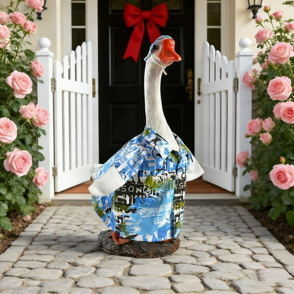 TOPRenddon Multicolor Goose Costume for Porch, 23 Inch Outdoor Garden Yard Goose Statue Decor with Hat, Polyester Goose Clothing for Lawn Patio Decoration