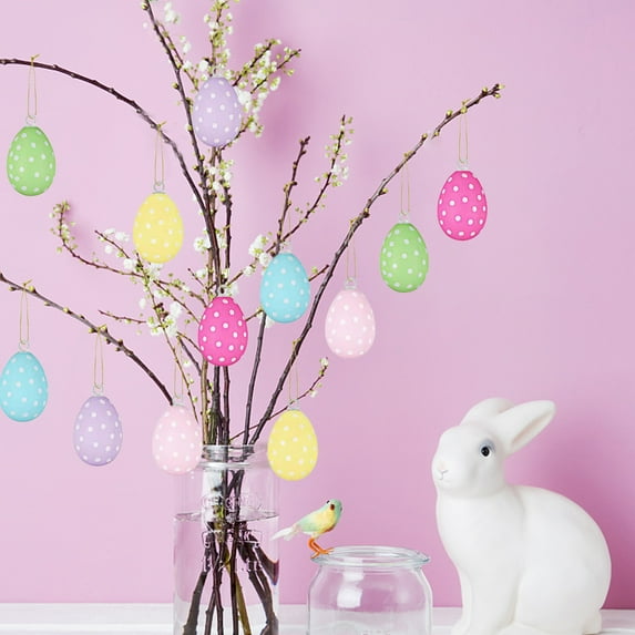 TOPRenddon Multicolor Wooden Eggs Set of 6 DIY Egg Painting Toy for Egg Hanging Ornaments Easter Decoration