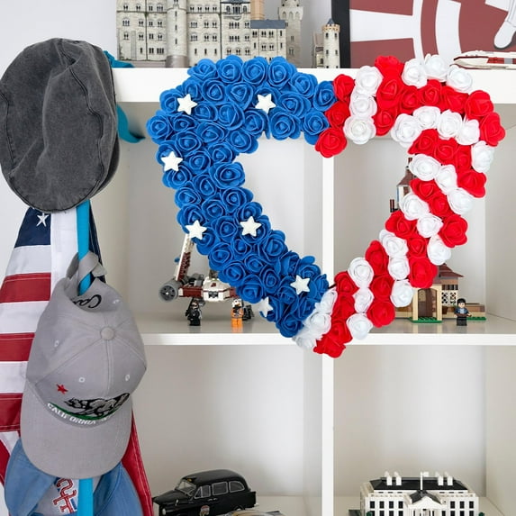 TOPRenddon Patriotic Independence Day Wreath – American Flag Front Door Decor for 4th of July, Outdoor/Indoor Rustic Plywood Wreath