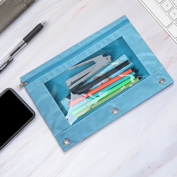 TOPRenddon Pencil Pouch for 3 Ring Binder, Binder Pencil Case with Smooth Zipper, Clear Window Pencil Case for Binder, Big Capacity 3 Ring Binder Pencil Bag with 3 Reinforced Grommets