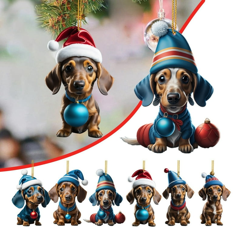 TOPRenddon Rear View Mirror Hanging Accessories 2024 Dachshund Dog Car Interior Pendant Christmas Christmas Tree Decoration Hanging Ornament Holiday
