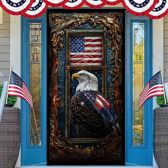 TOPRenddon Retro USA Flag Door Curtain  Vintage Americana Hanging Decor for 4th of July Bedroom Doors, Patriotic Photo Booth Background & Holiday Party Supplies (1-Pack)