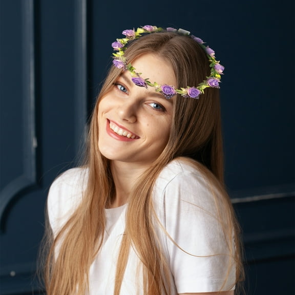 TOPRenddon Rose Red Rose Flower Crown Woodland Hair Wreath with 12 Light Festival Headband for Christmas Valentine's Day Mother's Day Stage Gifts