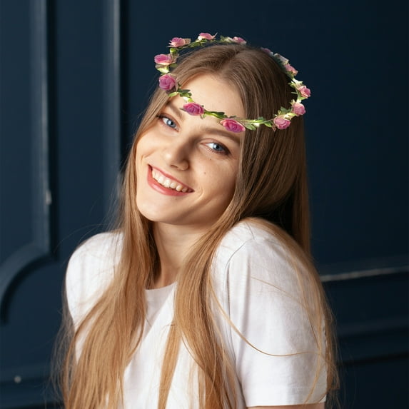 TOPRenddon Rose Red Rose Flower Crown Woodland Hair Wreath with 12 Light Festival Headband for Christmas Valentine's Day Mother's Day Stage Gifts