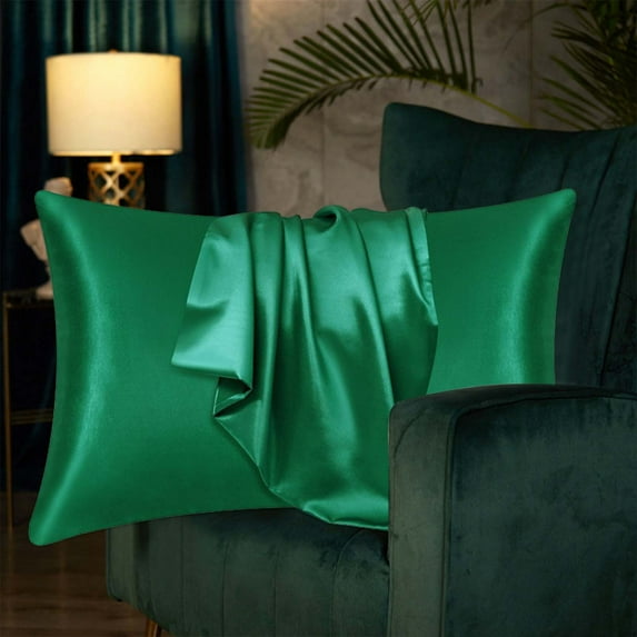 TOPRenddon Satin Pillowcase 20x30 - Cooling Pillow Cover for Hair & Skin, Wrinkle-Free Standard Size Pillow Case with Envelope Closure, Green
