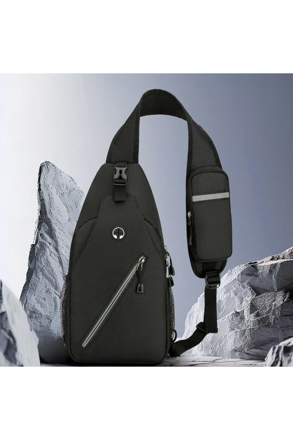 Small Black Sling Crossbody Bag for Men Women, Tactical Backpack Shoulder Daypack Mini Motorcycle Chest Bags, Small One Strap Backpack for Casual Travel Hiking Outdoor Sports