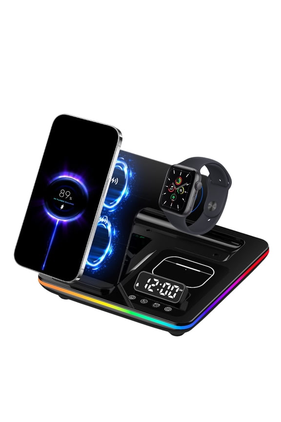 Smart 3 in 1 Wireless Charger Alarm Clock, Digital with LED Display, 15w Fast Charging Station Compatible with iPhone, Smartwatch, Earphones