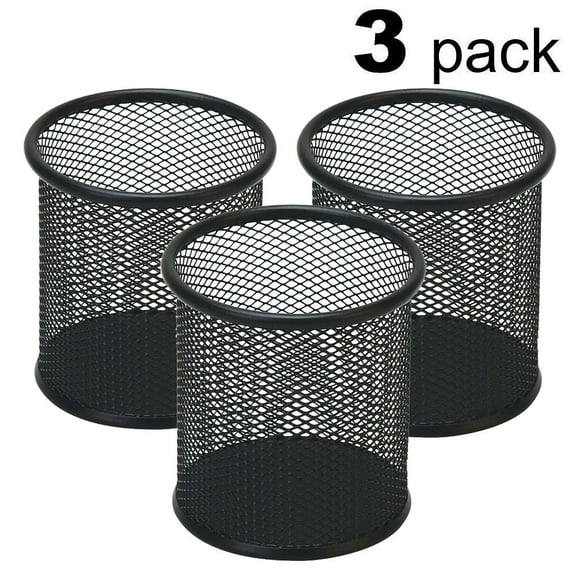 TOPRenddon Steel Mesh Pen Holder - 3 Pack Modern Office Desk Organizer for Pens Pencils Scissors - Rustproof Bathroom & Dorm Storage Container