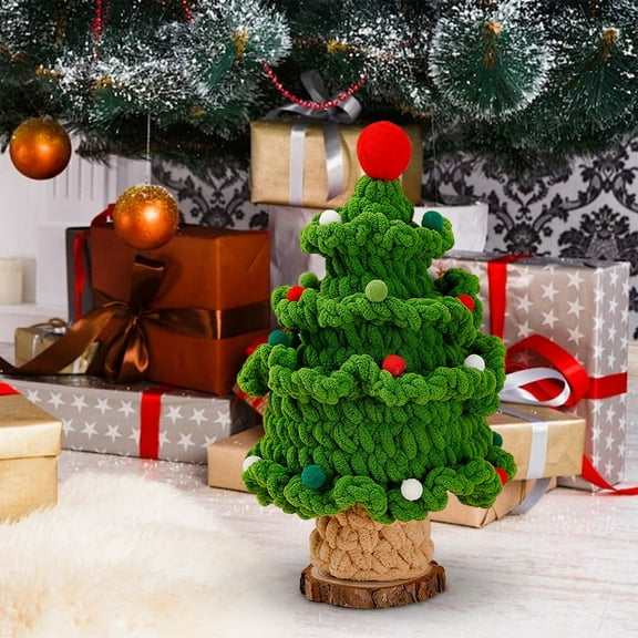 TOPRenddon Tabletop Mini Christmas Tree, Hand-Woven Handmade Macrame Xmas Tree with Hanging Christmas Decoration Holiday Home Decor Indoor for Farmhouse Kitchen Mantle